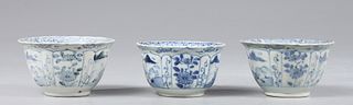 Three Chinese Ming Dynasty Blue & White Porcelain Cups