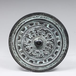 Elaborate Chinese Late Qing Dynasty Bronze Mirror