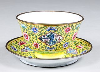 Fine Antique Chinese Canton Enamel Cup and Saucer