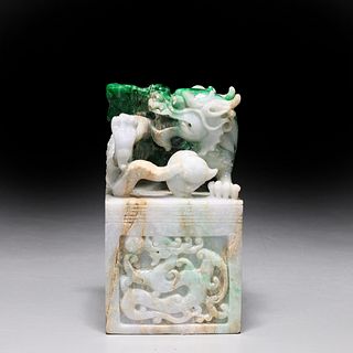 Antique Chinese Large Carved Jadeite Blank Seal