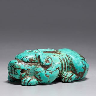 Chinese Carved Archaistic Turquoise-Like Scroll Weight