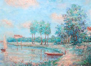 Antique Oil on Canvas Impressionist Landscape