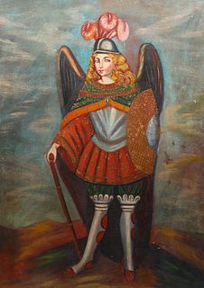 Oil/Board 19th Century Portrait of Archangel