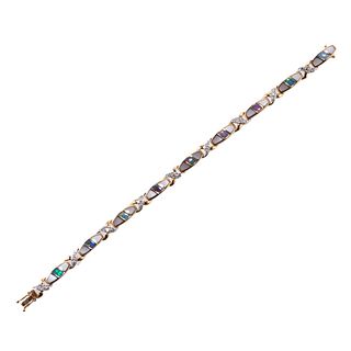14k Gold Diamond Opal MOP Inlay Bracelet
