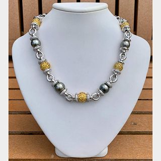 Diamond, South Sea Pearl, and Yellow Sapphire Necklace