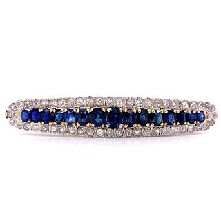 Victorian 14K White Gold Diamond and Sapphire Brooch