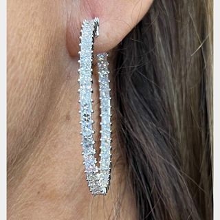 18K White Gold Diamond Hoop Earrings Â 