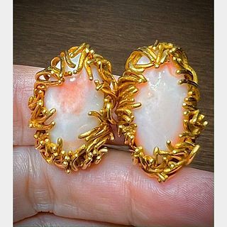 1960â€™s 18K Yellow Gold Coral Earrings