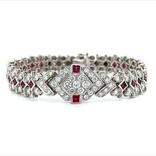 18K White Gold Diamond & Ruby Bracelet