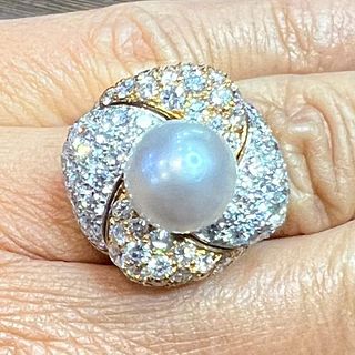 18K Yellow Gold South Sea Pearl & Diamond Cocktail Ring