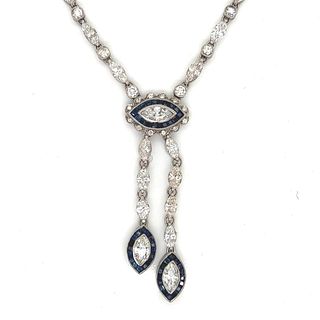 Deco Style Platinum Sapphire & Diamond Necklace