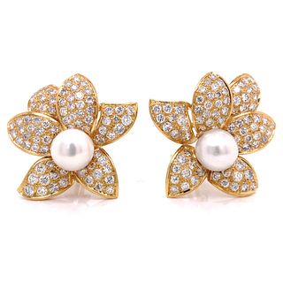 8.25 Ct Diamond & South Sea Pearl Flower Earrings