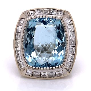 18k Aquamarine and Diamond Ring