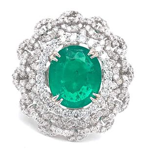 18k 7.00 Ct Emerald & Diamond Ring