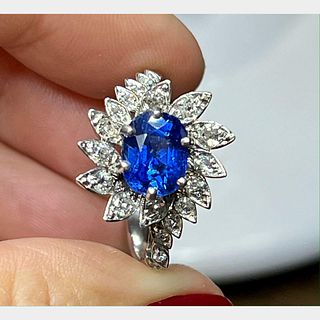 Art Deco Platinum Ceylon Sapphire and Diamond Ring Â 