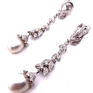 Diamond & South Sea Pearl Chandelier Earrings