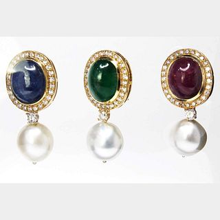 14k Gemstone, Pearl & Diamond Earrings