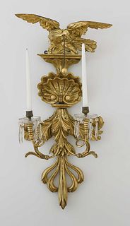 Fine Rare American Classical Carved Giltwood Eagle Figural Sconce