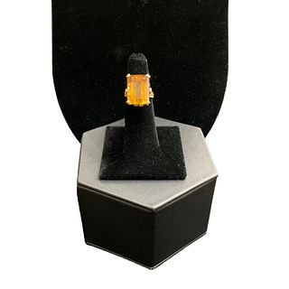 18 kt Gold Ring with Large Emerald Cut Citrine Stone