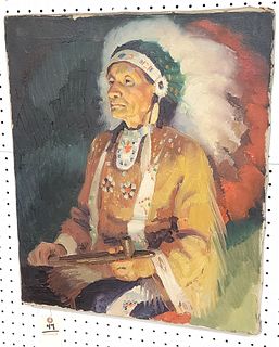 UNFRAMED O/C INDIAN CHIEF UNSIGND 24-1/2" X 20-1/2"
