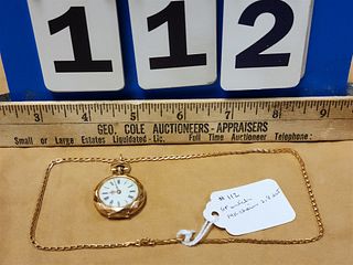 VICT. LADIES G.F. OPEN FACE WATCH W/ 14K CHAIN 2.8DWT