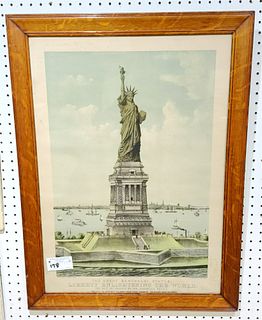 FRAMED 1885 CURRIER AND IVES LG FOLLIO THE GREAT BARTOLDI STATUE LIBERTY ENLIGHTENING THE WORLD 27.5" 19.5"