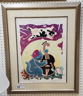 FRAMED LITHO CAT AND THE FIDDLE PENCIL SGND DANIEL PELAVIN 300/300 22 1/2" X 16 3/4"