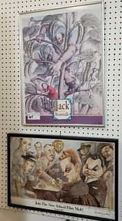 LOT 2 FRAMED PRINTS "JOIN THE NEW SCHOOL" 15" X 23" FILM MOP AND jACK AND THE BEANSTALK SGND EDWARD SOREL 23-3/4" X 17-1/2"