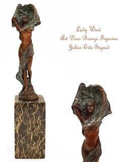 The Lady Wind, A Julius Erte Signed Bronze Statue