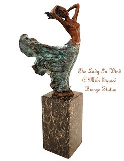 The Lady In Wind, A Milo Signed Bronze Statue
