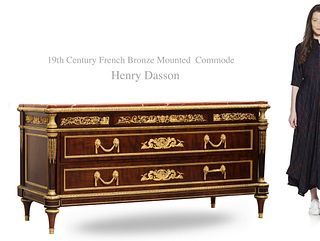 19th C. French Henry Dasson Signed Bronze Mounted Commode Cabinet