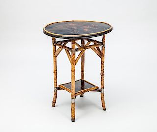 English Black Japanned and Red Lacquer Bamboo Side Table