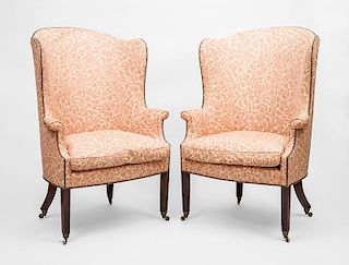 Pair of George III Style Mahogany Wing Chairs, 20th Century