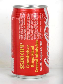 1992 Coca Cola Carowinds/Kings Island 12oz Can