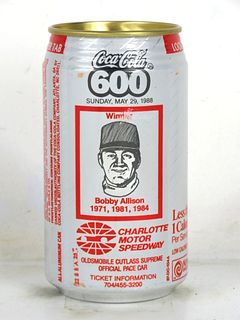 1988 Diet Coke Coca Cola 600 NASCAR Bobby Allison 12oz Can Charlotte