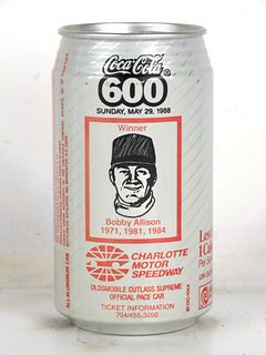 1988 Diet Coke Coca Cola 600 NASCAR Bobby Allison 12oz Can Morganton