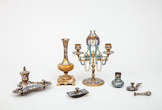 Group of French Cloisonné and Gilt-Metal Table Articles
