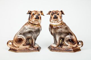 Pair of English Staffordshire Pottery Figures of Bull Dogs, Modern