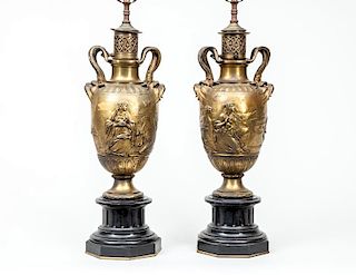 Pair of Neoclassical Style Bronze Oil Lamps
