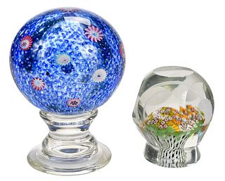 Two Floral Art Glass Paperweights