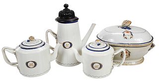 Chinese Export Porcelain Teapots, Coffee Pot, and Lidded Tureen