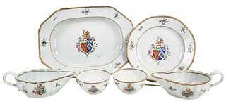 Set of Six Chinese Export Porcelain Armorial Table Objects