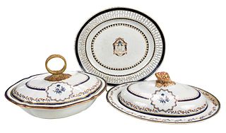 Chinese Export Porcelain Lidded Tureen, Lidded Dish, and Reticulated Plate
