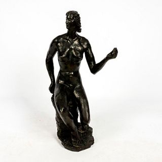 Artist Signed Bronze Sculpture, Nude Woman Seated