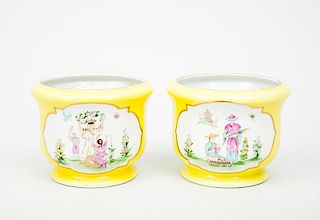 Pair of Modern Porcelain Yellow-Ground Cache Pots