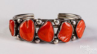 Native American Indian coral cuff bracelet