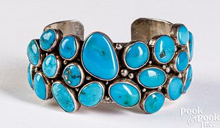 Navajo Indian sterling and turquoise cuff bracelet