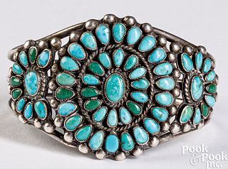 Zuni Indian silver and turquoise cuff bracelet
