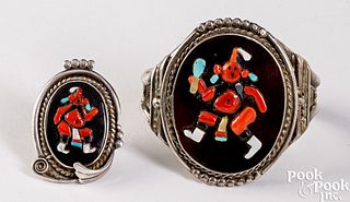 Zuni Indian cuff bracelet and ring