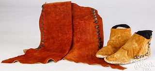 Pair of Navajo Indian hide moccasins and leggings